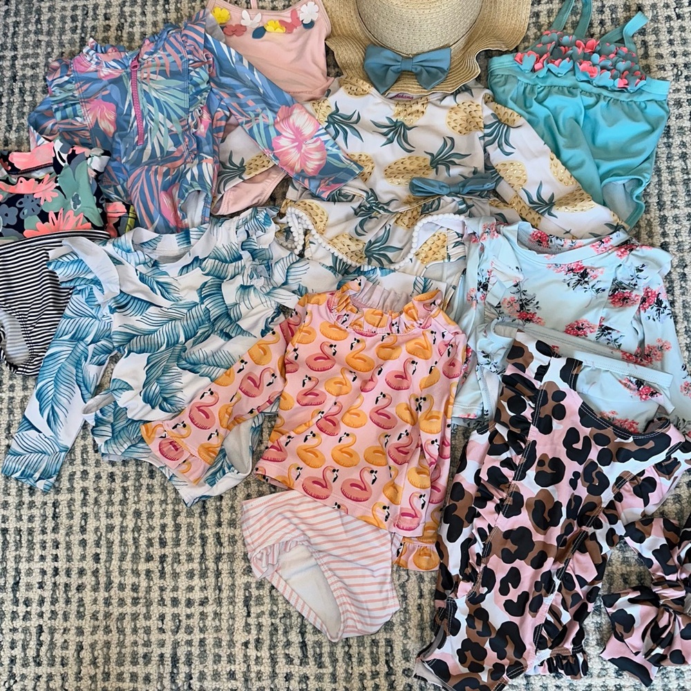 Janie and Jack Girls Swimwear Set - Pink, Teal, Yellow & Blue Prints